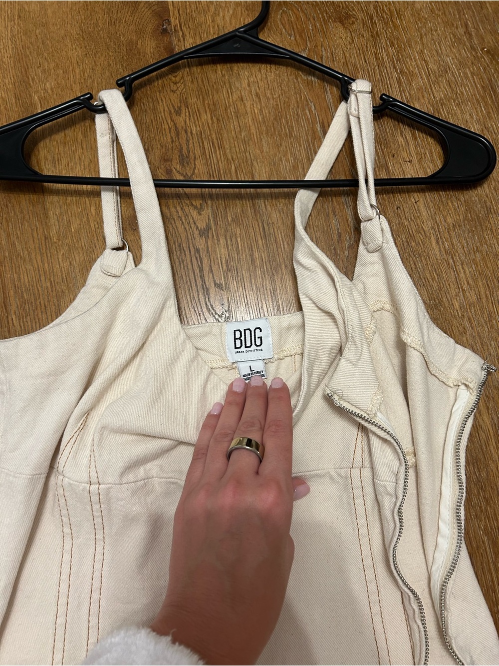 BDG Cream/Off-White Denim Zip-Front Jumpsuit